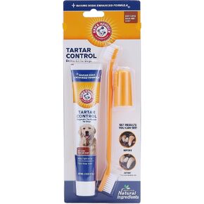 Arm & Hammer for Pets Tartar Control Kit for Dogs Contains Toothpaste, Toothbrush & Fingerbrush Reduces Plaque & Tartar Buildup, 3-Piece Kit, Banana Mint Flavor (Pack of 1)