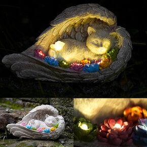 Cat Memorial Stone,Solar Angel Cat Statue Figurine - Pet Memorial Stone for Garden or Tombstone Commemoration (cat)