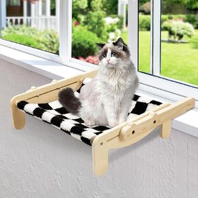 مجثم للقطط على عتبة النافذة، مقعد نافذة ارجوحة للقطط مع اطار خشبي ومعدني للقطط الكبيرة في الاماكن المغلقة، رف نافذة متين قابل للتعديل، بدون اكواب شفط لسرير القطط للنافذة وجانب السرير والدرج والخزانة in Kuwait