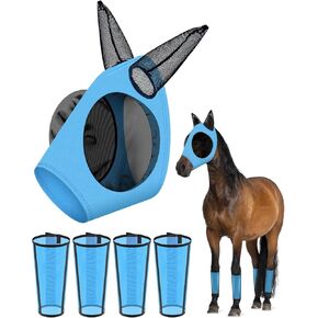 حذاء KATUMO Horse Fly Boots سروال ضيق شبكي مريح للغاية مع مجموعة قناع ذبابة الحصان المسامي لمنع لدغات الذباب المؤلمة والأشعة فوق البنفسجية، وتقليل الإجهاد|الستومب|تلف الحافر|تعب الساق in Kuwait