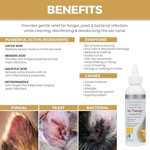 علاج الأذن بالتركيبة البيطرية للعناية السريرية، 4 أونصة. – منظف أذن القطط والكلاب للمساعدة في تهدئة الحكة وتنظيف قناة الأذن من الحطام والتراكمات التي قد تسبب العدوى in Kuwait