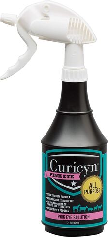 Curicyn Pink Eye Solution، قطرات العين لالتهاب الملتحمة للكلاب والقطط والماشية والخيول - خالية من الألم، غسول عين الكلب غير الستيرويدي مع محلول منقى - تمت ملاحظة التأثيرات خلال 1-3 أيام - 3 أونصة in Kuwait