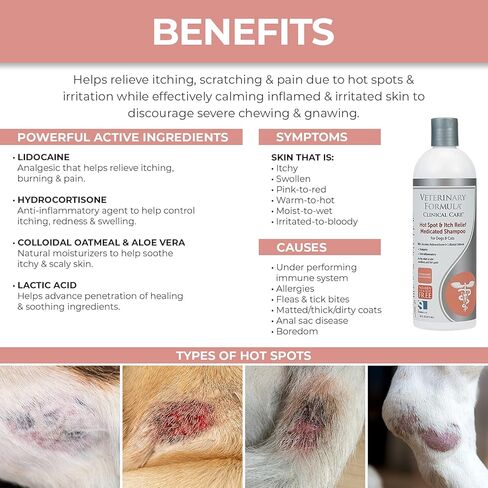 تركيبة بيطرية للعناية السريرية بالشامبو الطبي لتخفيف الحكة والبقع الساخنة للكلاب والقطط 16 أونصة وعلاج الأذن للعناية السريرية، 4 أونصة. – منظف أذن القطط والكلاب للمساعدة في تهدئة الحكة وتنظيفها in Kuwait