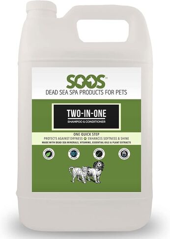 Soos Dog Shampoo and Conditioner Two-in-One Shampoo Plus Conditioner for Pets Dogs and Cats Natural Dead Sea Minerals Deeply Absorbing with Vitamins Essential Oils Natural Ingredients (1x Galon 4L) in Saudi Arabia