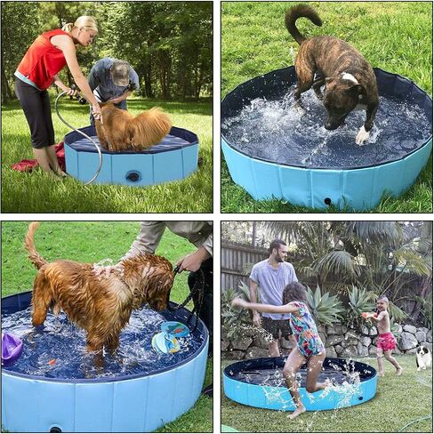 OWNPETS حمام سباحة قابل للطي للحيوانات الأليفة مع فرشاة حمام، حمام سباحة قابل للطي للكلاب، حمام سباحة من البلاستيك الصلب غير قابل للانزلاق، حمام سباحة للكلاب، حوض استحمام داخلي وخارجي للكلاب والقطط والحيوانات الأليفة in Kuwait