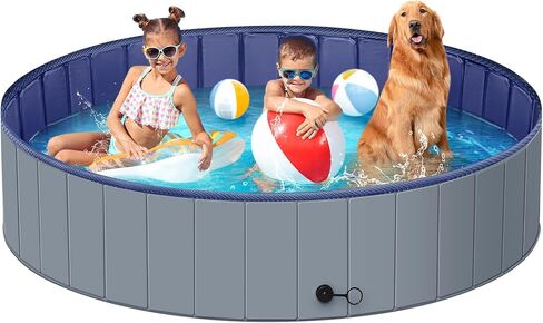 Dog Pool, Foldable Portable Plastic Pool for Kids, Dog Bathtub for Dogs Slip-Resistant (Blue 40" x 12") in Saudi Arabia