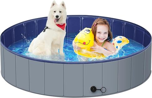 Dog Pool, Foldable Portable Plastic Pool for Kids, Dog Bathtub for Dogs Slip-Resistant (Blue 40" x 12") in Saudi Arabia
