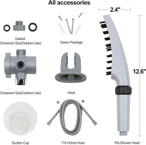 Pet Wand Shower Sprayer, Dog Shower Attachment, 1.8GPM Dog Shower & Bath Accessories with Faucet Head Hook Valve 9.8 Ft Steel Hose for Dogs Cats Bath Indoor Outdoor Blue & Grey in Kuwait