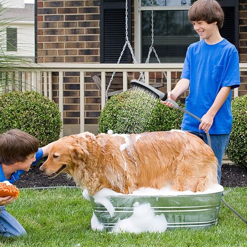 Pet Wand Shower Sprayer, Dog Shower Attachment, 1.8GPM Dog Shower & Bath Accessories with Faucet Head Hook Valve 9.8 Ft Steel Hose for Dogs Cats Bath Indoor Outdoor Blue & Grey in Kuwait