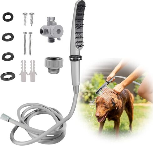 مرفق دش للكلاب في الداخل/الخارج، 4 إعدادات لضغط الماء وخرطوم غسيل الكلاب، مرفق دش استحمام احترافي للحيوانات الأليفة، 2 في 1، فرش استحمام ومنظف للكلاب مع خرطوم مرن بطول 9.8 قدم in Kuwait