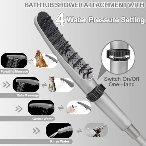 مرفق دش للكلاب في الداخل/الخارج، 4 إعدادات لضغط الماء وخرطوم غسيل الكلاب، مرفق دش استحمام احترافي للحيوانات الأليفة، 2 في 1، فرش استحمام ومنظف للكلاب مع خرطوم مرن بطول 9.8 قدم in Kuwait