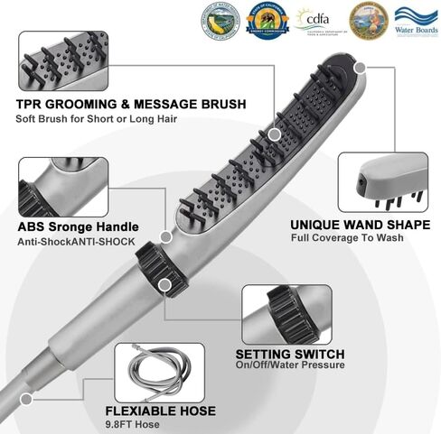 مرفق دش للكلاب في الداخل/الخارج، 4 إعدادات لضغط الماء وخرطوم غسيل الكلاب، مرفق دش استحمام احترافي للحيوانات الأليفة، 2 في 1، فرش استحمام ومنظف للكلاب مع خرطوم مرن بطول 9.8 قدم in Kuwait