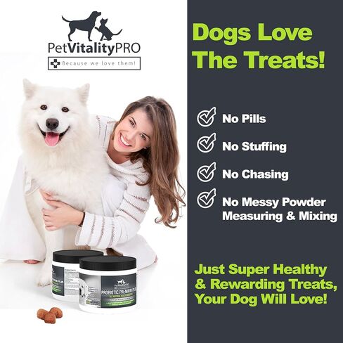 PetVitalityPRO بروبيوتيك للكلاب مع إنزيمات هضمية طبيعية ● 4 وحدات CFU/2 مضغ ناعم ● إسهال الكلاب اضطراب في المعدة غاز الخميرة رائحة الفم الكريهة حساسية المناعة حكة الجلد البقع الساخنة 60 قطعة in Saudi Arabia