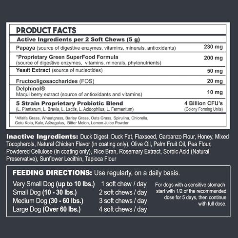 PetVitalityPRO بروبيوتيك للكلاب مع إنزيمات هضمية طبيعية ● 4 وحدات CFU/2 مضغ ناعم ● إسهال الكلاب اضطراب في المعدة غاز الخميرة رائحة الفم الكريهة حساسية المناعة حكة الجلد البقع الساخنة 60 قطعة in Saudi Arabia