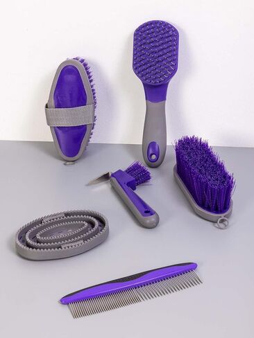 Horse Grooming Kit (12-Piece): Brushes, Storage Bag, Sweat Scraper, Mane Comb, Grooming Gloves - Purple Horse Gifts for Girls in Saudi Arabia