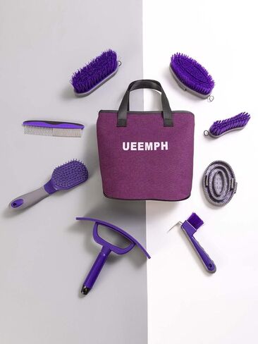 Horse Grooming Kit (12-Piece): Brushes, Storage Bag, Sweat Scraper, Mane Comb, Grooming Gloves - Purple Horse Gifts for Girls in Saudi Arabia