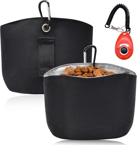 طقم تدريب الكلاب من كاتولك، 1 حقيبة محمولة لعلاج الكلاب مع 1 جهاز نقر لتدريب الكلاب للحزام، حقيبة علاج الكلاب مع مشبك وفتحة مغناطيسية، حقيبة علاج الحيوانات الأليفة بدون استخدام اليدين in Kuwait