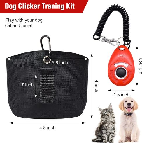 طقم تدريب الكلاب من كاتولك، 1 حقيبة محمولة لعلاج الكلاب مع 1 جهاز نقر لتدريب الكلاب للحزام، حقيبة علاج الكلاب مع مشبك وفتحة مغناطيسية، حقيبة علاج الحيوانات الأليفة بدون استخدام اليدين in Kuwait