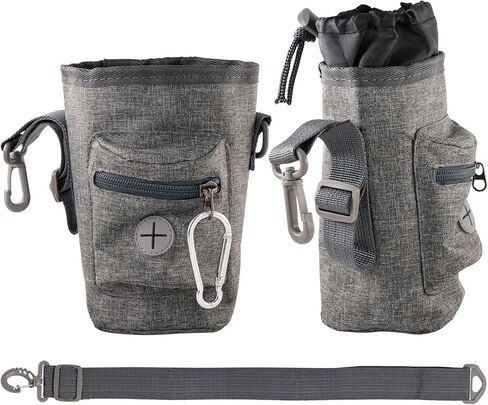 Havenfly Dog Treat Pouch for Pet Training Built in Poop Bag, with Waist Belt Shoulder Strap, Easily 4 Ways to Wear for Walking, Traveling, 1.5L for Pet Toys, Kibble, Treats - Grey in Kuwait
