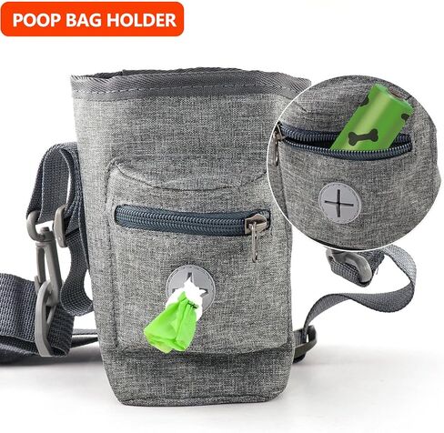Havenfly Dog Treat Pouch for Pet Training Built in Poop Bag, with Waist Belt Shoulder Strap, Easily 4 Ways to Wear for Walking, Traveling, 1.5L for Pet Toys, Kibble, Treats - Grey in Kuwait