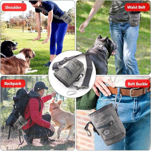 Havenfly Dog Treat Pouch for Pet Training Built in Poop Bag, with Waist Belt Shoulder Strap, Easily 4 Ways to Wear for Walking, Traveling, 1.5L for Pet Toys, Kibble, Treats - Grey in Kuwait