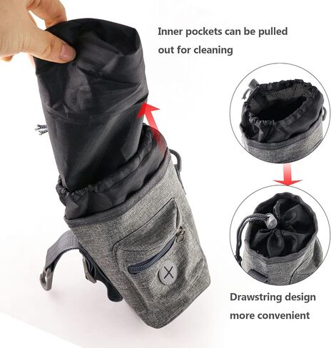 Havenfly Dog Treat Pouch for Pet Training Built in Poop Bag, with Waist Belt Shoulder Strap, Easily 4 Ways to Wear for Walking, Traveling, 1.5L for Pet Toys, Kibble, Treats - Grey in Kuwait