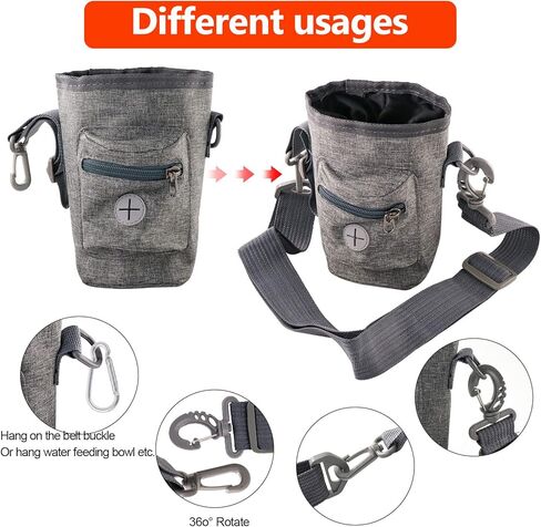 Havenfly Dog Treat Pouch for Pet Training Built in Poop Bag, with Waist Belt Shoulder Strap, Easily 4 Ways to Wear for Walking, Traveling, 1.5L for Pet Toys, Kibble, Treats - Grey in Kuwait