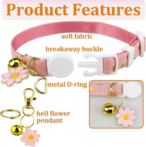 2 Pack Cat Collars Breakaway for Girl Boy Cats with Bell Daisy Pendant, Dotted Kitten Puppy Rabbit Collars (C2) in Saudi Arabia