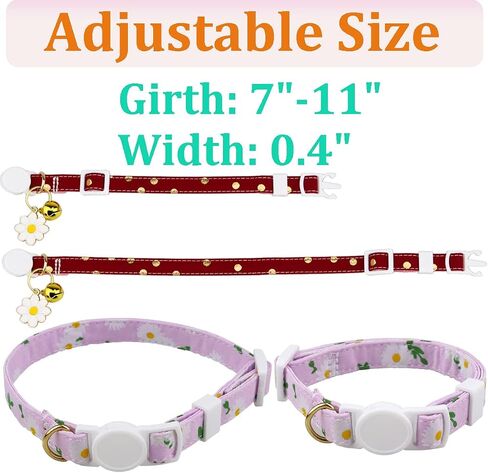 2 Pack Cat Collars Breakaway for Girl Boy Cats with Bell Daisy Pendant, Dotted Kitten Puppy Rabbit Collars (C2) in Saudi Arabia