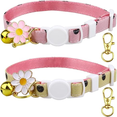 2 Pack Cat Collars Breakaway for Girl Boy Cats with Bell Daisy Pendant, Dotted Kitten Puppy Rabbit Collars (C2) in Saudi Arabia