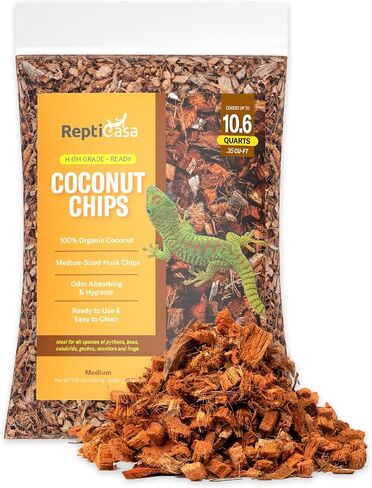 Organic Coconut Chips Substrate Clean & Ready to Use for Reptiles, Snakes, Tortoise, and Amphibians, Natural Fiber Free Husks, Clean Breeding and Bedding Flooring, Odor Absorbing - 16 Quarts in Saudi Arabia