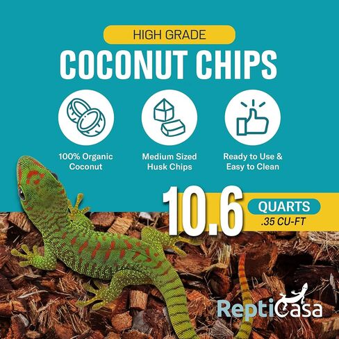 Organic Coconut Chips Substrate Clean & Ready to Use for Reptiles, Snakes, Tortoise, and Amphibians, Natural Fiber Free Husks, Clean Breeding and Bedding Flooring, Odor Absorbing - 16 Quarts in Saudi Arabia