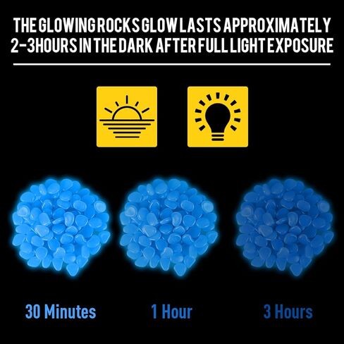 Oubest يتوهج في الصخور المظلمة لخزان الأسماك، حصى متوهجة تدوم طويلاً لديكورات حوض السمك، والمناظر الطبيعية الخارجية، وديكور الحديقة، والمزارع، والممشى (أبيض، 200 قطعة) in Kuwait