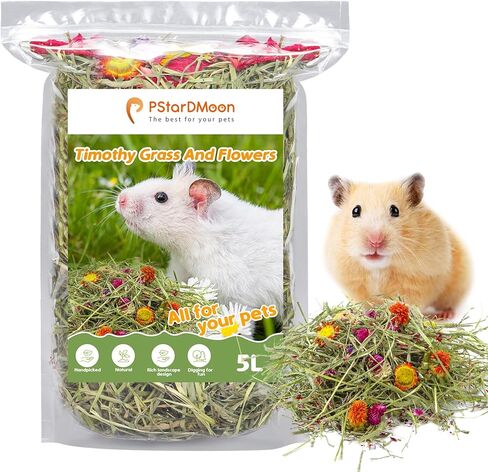 Pure Natural Hamsters Bedding Nesting, Small Animal Habitat Decoration, Hamster Cages Accessories, Pet Litter for Dwarf Syrian Hamsters, Gerbils, mices, Degus (Timothy and Flower, 5L) in Kuwait