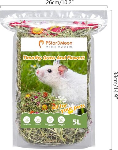 Pure Natural Hamsters Bedding Nesting, Small Animal Habitat Decoration, Hamster Cages Accessories, Pet Litter for Dwarf Syrian Hamsters, Gerbils, mices, Degus (Timothy and Flower, 5L) in Kuwait