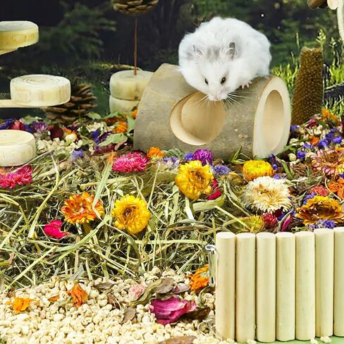 Pure Natural Hamsters Bedding Nesting, Small Animal Habitat Decoration, Hamster Cages Accessories, Pet Litter for Dwarf Syrian Hamsters, Gerbils, mices, Degus (Timothy and Flower, 5L) in Kuwait