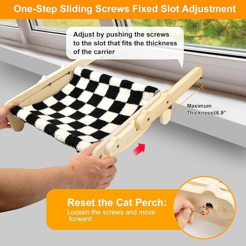 مجثم للقطط على عتبة النافذة، مقعد نافذة ارجوحة للقطط مع اطار خشبي ومعدني للقطط الكبيرة في الاماكن المغلقة، رف نافذة متين قابل للتعديل، بدون اكواب شفط لسرير القطط للنافذة وجانب السرير والدرج والخزانة in Kuwait