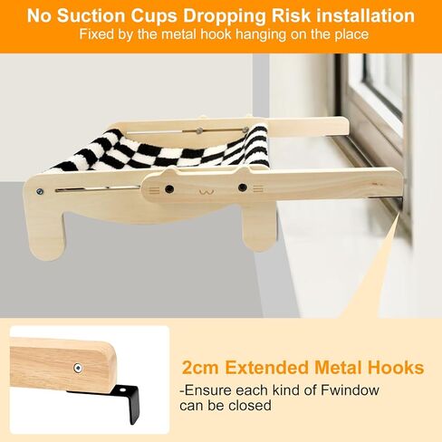 مجثم للقطط على عتبة النافذة، مقعد نافذة ارجوحة للقطط مع اطار خشبي ومعدني للقطط الكبيرة في الاماكن المغلقة، رف نافذة متين قابل للتعديل، بدون اكواب شفط لسرير القطط للنافذة وجانب السرير والدرج والخزانة in Kuwait