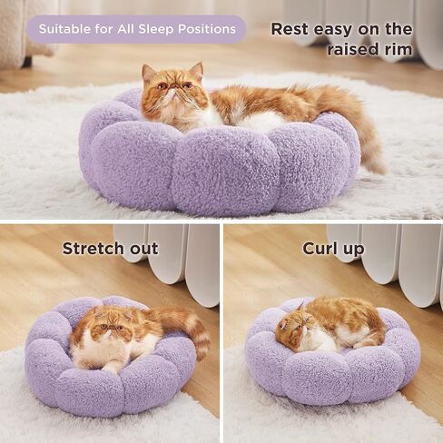 Lesure Calming Medium Dog Bed - Flower Donut Round Fluffy Puppy Bed in Plush Teddy Sherpa, Non-Slip Cute Flower Cat Beds for Indoor Cats, Medium Pet Bed Fits up to 45 lbs, Machine Washable, Cream 30" in Saudi Arabia