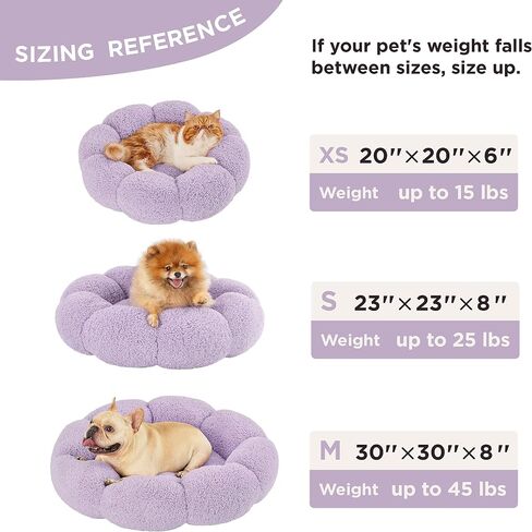 Lesure Calming Medium Dog Bed - Flower Donut Round Fluffy Puppy Bed in Plush Teddy Sherpa, Non-Slip Cute Flower Cat Beds for Indoor Cats, Medium Pet Bed Fits up to 45 lbs, Machine Washable, Cream 30" in Saudi Arabia