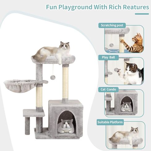 MIAO PAW 15Cat Tree Tower Condo Sisal Post Scratching Furniture Activity Center Play House Cat Bed Grey in Kuwait