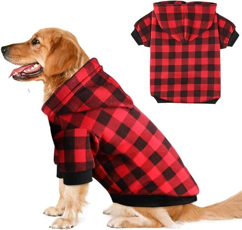 Plaid Dog Hoodie Sweatshirt Sweater for Large Dogs Cat Puppy Clothes Coat Warm and Soft(L) in Kuwait