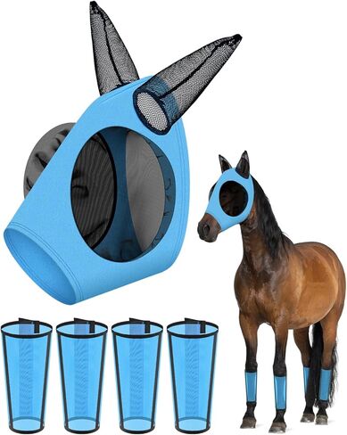 حذاء KATUMO Horse Fly Boots سروال ضيق شبكي مريح للغاية مع مجموعة قناع ذبابة الحصان المسامي لمنع لدغات الذباب المؤلمة والأشعة فوق البنفسجية، وتقليل الإجهاد|الستومب|تلف الحافر|تعب الساق in Kuwait