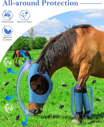 حذاء KATUMO Horse Fly Boots سروال ضيق شبكي مريح للغاية مع مجموعة قناع ذبابة الحصان المسامي لمنع لدغات الذباب المؤلمة والأشعة فوق البنفسجية، وتقليل الإجهاد|الستومب|تلف الحافر|تعب الساق in Kuwait