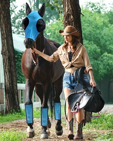 حذاء KATUMO Horse Fly Boots سروال ضيق شبكي مريح للغاية مع مجموعة قناع ذبابة الحصان المسامي لمنع لدغات الذباب المؤلمة والأشعة فوق البنفسجية، وتقليل الإجهاد|الستومب|تلف الحافر|تعب الساق in Kuwait