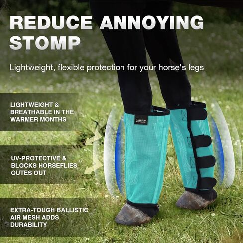 Harrison Howard Loose Fitting Fly Boots UV-Protective Extra Tough Mesh Ventilated Four Fasteners Stay-on Design Protect Horse Legs & Stomp-Reducing Set of 4 Dark Grey Mini in Saudi Arabia