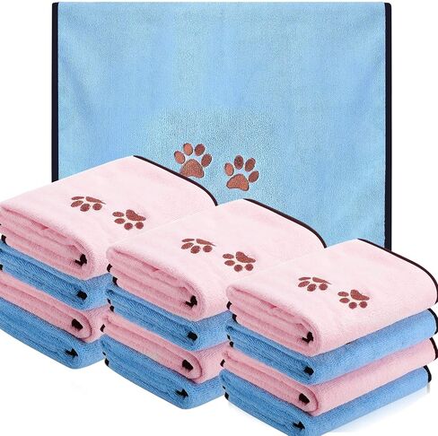 12 Packs Dog Drying Towels Dog Grooming Microfiber Towel Absorbent Soft Pet Towels with Embroidered Claw Towels Accessories Quick Drying of Dogs, Cats Pet 20 x 35 Inches in Kuwait