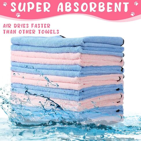 12 Packs Dog Drying Towels Dog Grooming Microfiber Towel Absorbent Soft Pet Towels with Embroidered Claw Towels Accessories Quick Drying of Dogs, Cats Pet 20 x 35 Inches in Kuwait