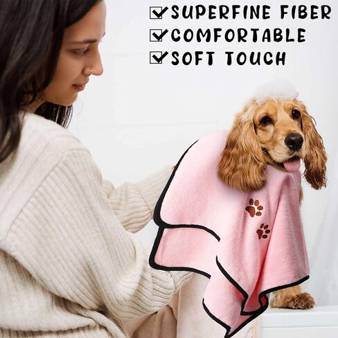 12 Packs Dog Drying Towels Dog Grooming Microfiber Towel Absorbent Soft Pet Towels with Embroidered Claw Towels Accessories Quick Drying of Dogs, Cats Pet 20 x 35 Inches in Kuwait