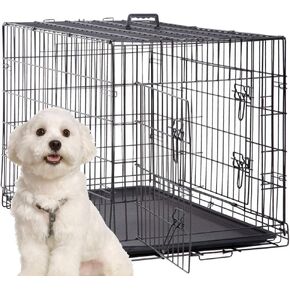 24 inch Dog Cages for Puppies Dog Crates Folding Dog Kennels and Metal Wire Crates for Medium Dogs Pet Animal Segregation Cage Crate with Double-Door,Tray,Handle and Divider for Dog Training Indoor in Saudi Arabia